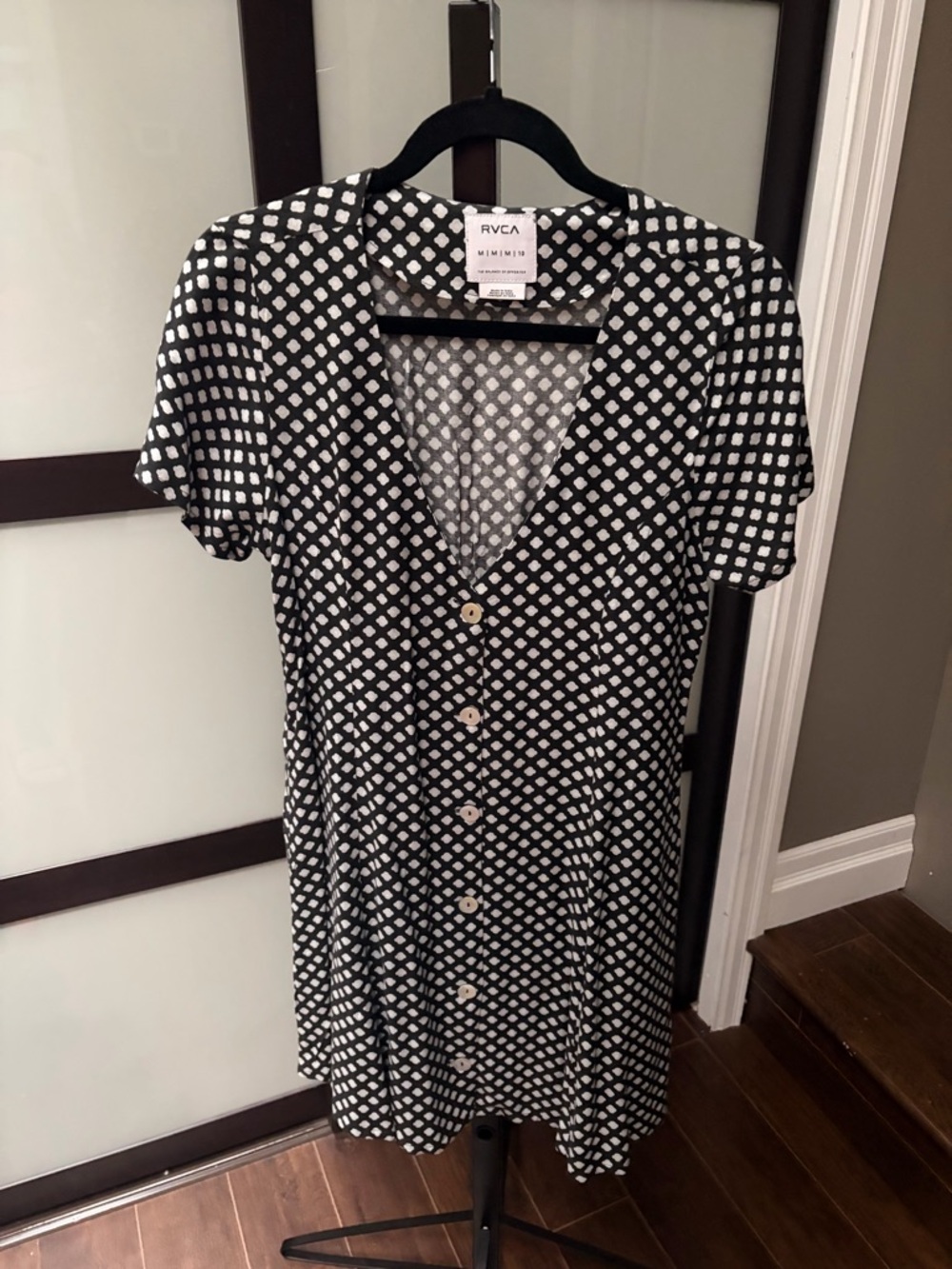 RVCA Black & White Button-Down Mini Dress
